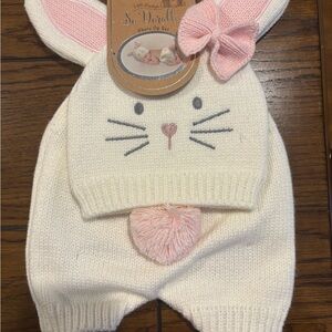 Cute Bunny Ear Hat & Bottoms for Kids - Cream and Pink